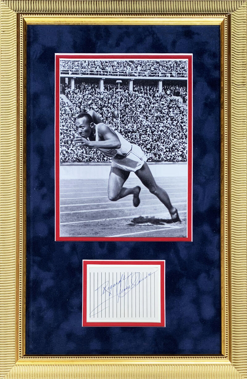 Jesse Owens Signed Autograph Display, 1936 Olympics. Auto Beckett BAS Image 1