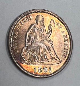 1891 PROOF Seated Liberty Dime Love Token.  Image 1