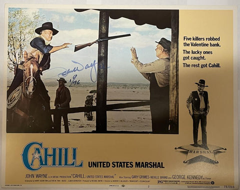 John Wayne Autographed Original "Cahill - U.S Marshall 1973 movie"  Lobby Card. JSA Image 1