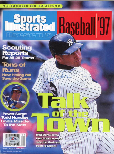 Derek Jeter Signed 1997 Sports Illustrated Magazine, Large Early Signature. Auto PSA Image 1