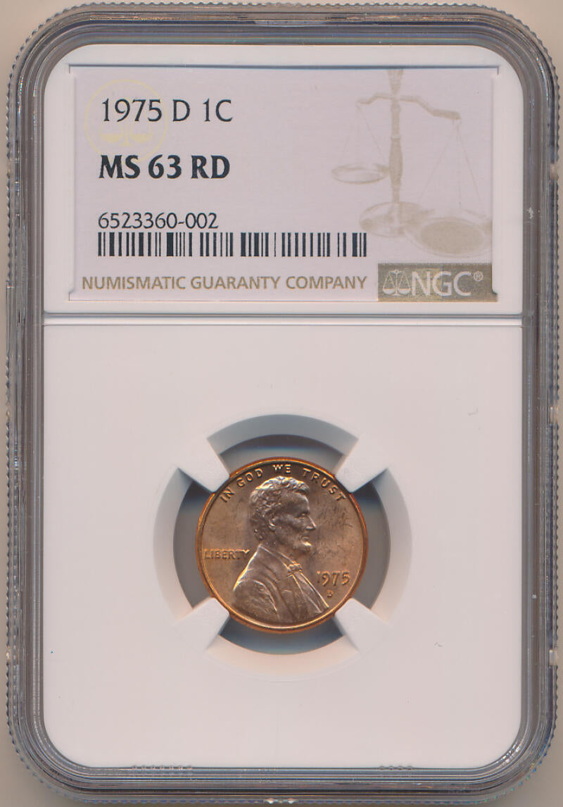 1975 D Lincoln Wheat Cent. NGC MS63 RD Image 1