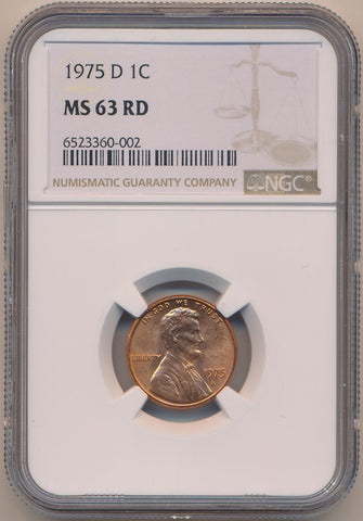 1975 D Lincoln Wheat Cent. NGC MS63 RD Image 1