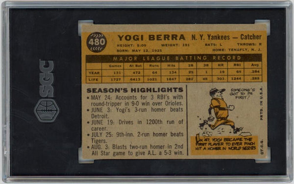 Yogi Berra 1960 Topps #480. SGC 6 Image 2