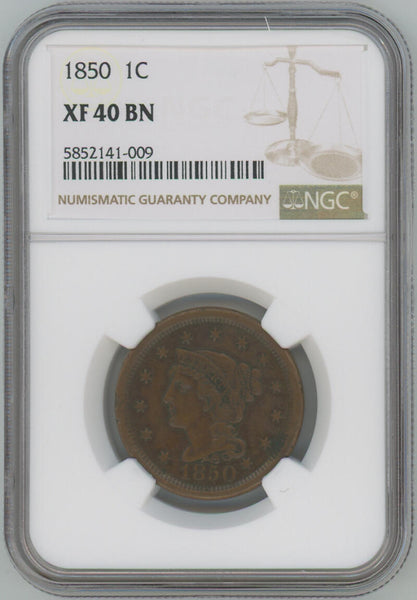 1850 Braided Hair Large Cent, NGC XF40 BN Image 1
