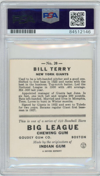 Bill Terry Signed NY Giants Reprint #20. Auto PSA Image 2