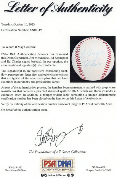 1969 Mets Clendenon, McAndrew, Kranepool, Charles Multi Signed Baseball. Auto PSA Image 5