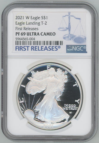 2021 W American Silver Eagle. Type 2. Early Releases. NGC PF69 UC Image 1