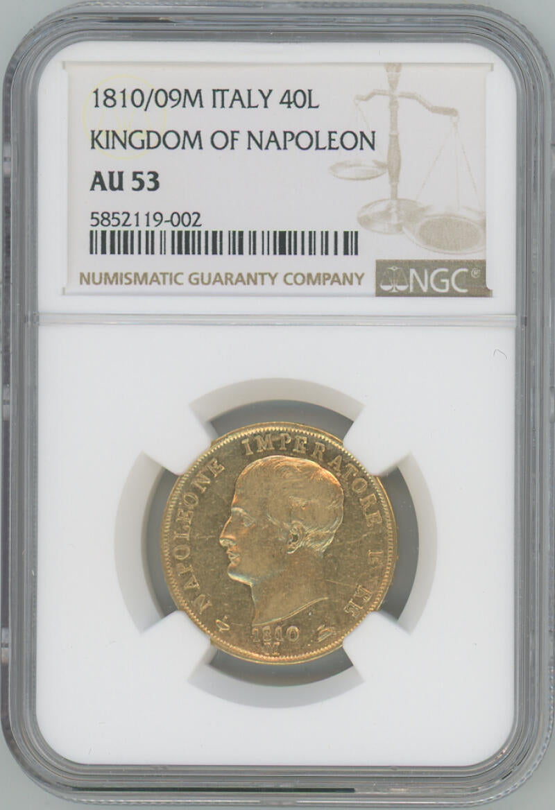1810/09 M Italy 40 Lire. Kingdom of Napoleon. NGC AU53 Image 1