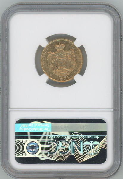 1878 A Monaco Gold 20 Franc. NGC AU Details Image 2