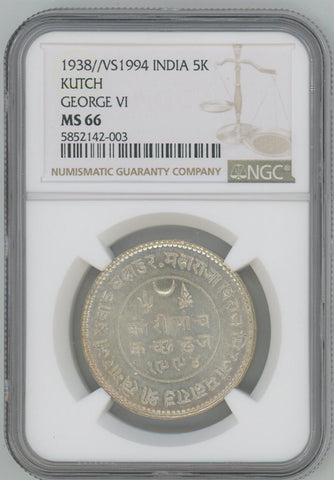 1938 //VS 1994 India 5k. Kutch George VI. NGC MS66 Image 1