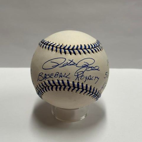 Pete Rose Single Signed Official Joe DiMaggio Baseball with Inscribed Hit Streaks. PSA Image 1
