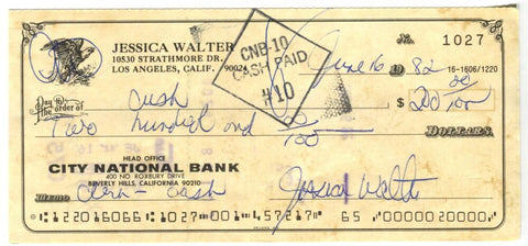 Jessica Walter Signed Check. Auto JSA Image 1