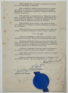 Fidel Castro and Raul Roa signed final page of Law No.663. JSA Image 1