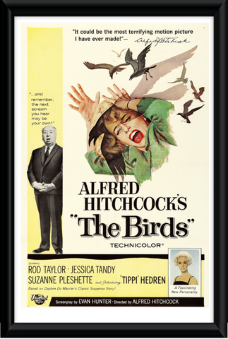1963 The Birds Alfred Hitchcock Original One Sheet Movie Poster, Linen Backed & Framed.  Image 1