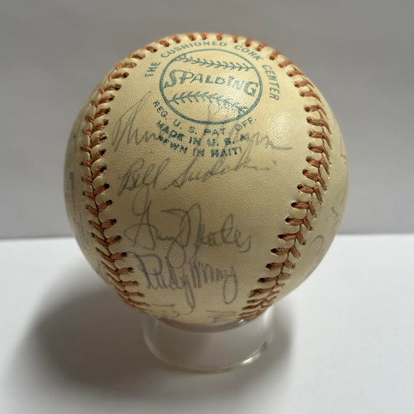 1974 Yankees Multi Signed (23) Baseball Featuring Whitey Ford and Thurman Munson. Auto JSA Image 4