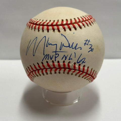 Maury Wills Single Signed Baseball Inscribed #30 NL MVP '62. Auto JSA Image 1