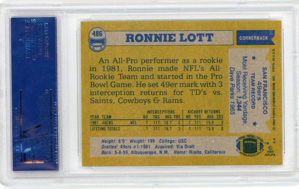 1982 Topps Ronnie Lott All-Pro Rookie #486. PSA 8 Image 2