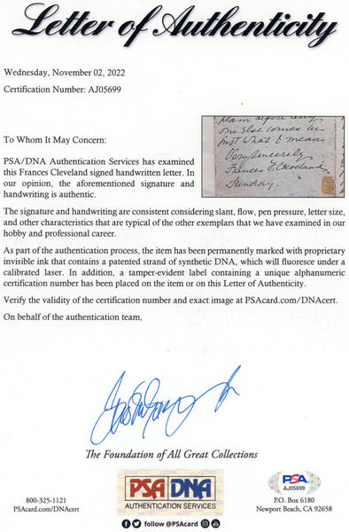 Frances Cleveland Handwritten Letter. Former 1st Lady, Great Content Image 4