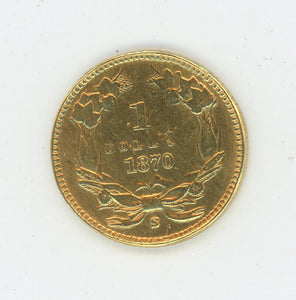 1870 S $1 Dollar Gold. Cleaned. RAW Image 1