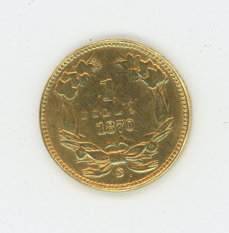1870 S $1 Dollar Gold. Cleaned. RAW Image 1