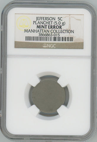 Jefferson Nickel Planchet. (5.0 Grams) NGC Mint Error Image 1