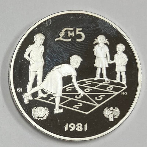 1981 Malta 5 Pounds Silver, Year of the Child. Gem Proof Image 1