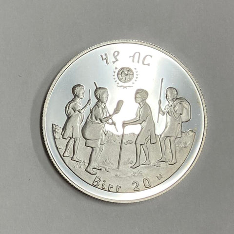 1977 Ethiopia Year of the Child. 20 Birr Silver Proof Image 1