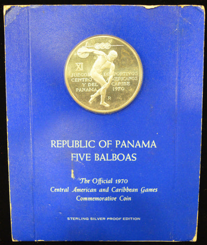 1970 Panama 5 Balboa Proof Silver. Central American and Caribbean Games Commem