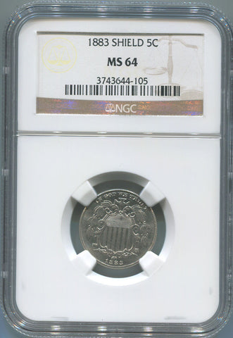 1883 Shield Nickel. NGC MS 64. Philadelphia Mint. Uncirculated!